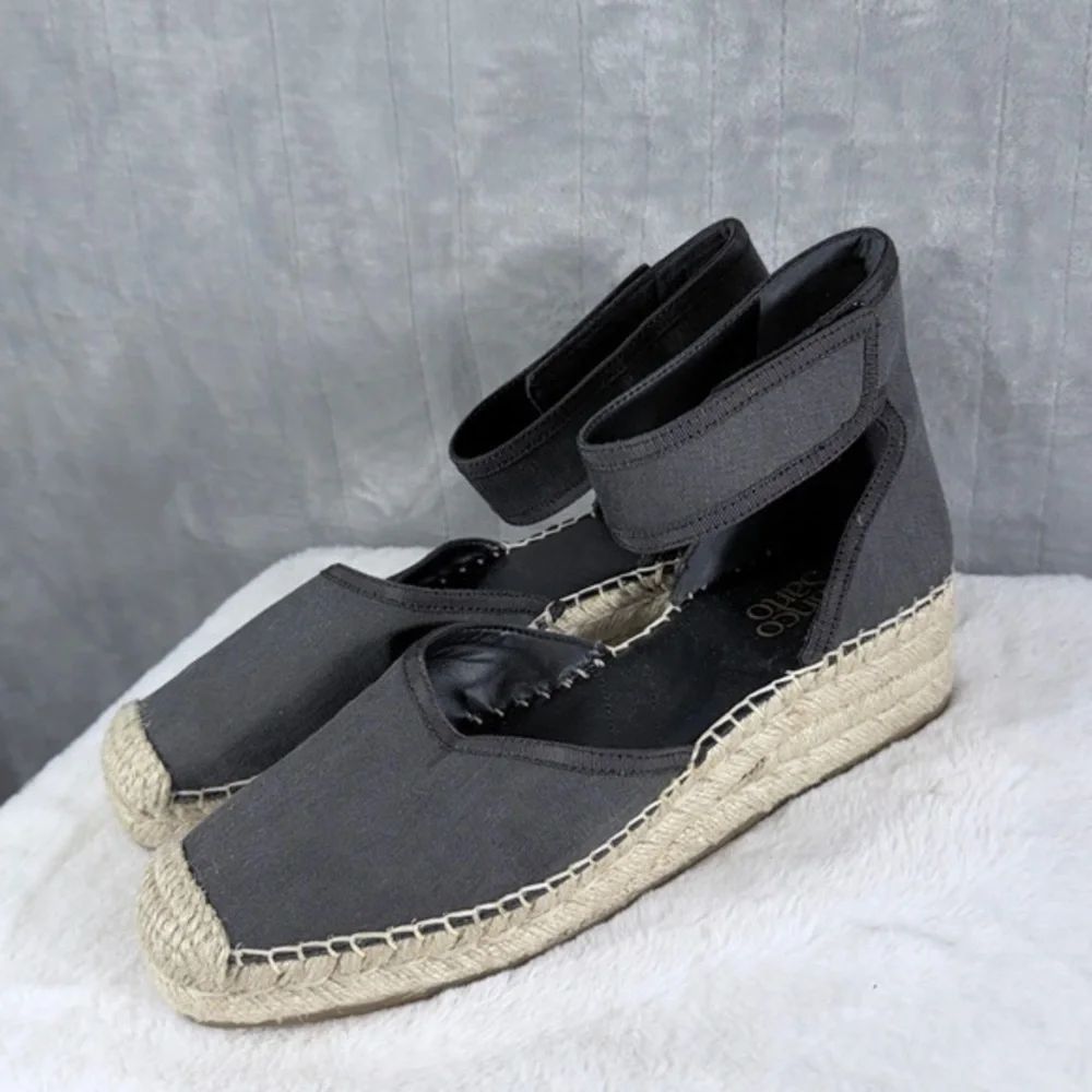 Franco Sarto Black Canvas Espadrille Wedge Sandals Size 9.5